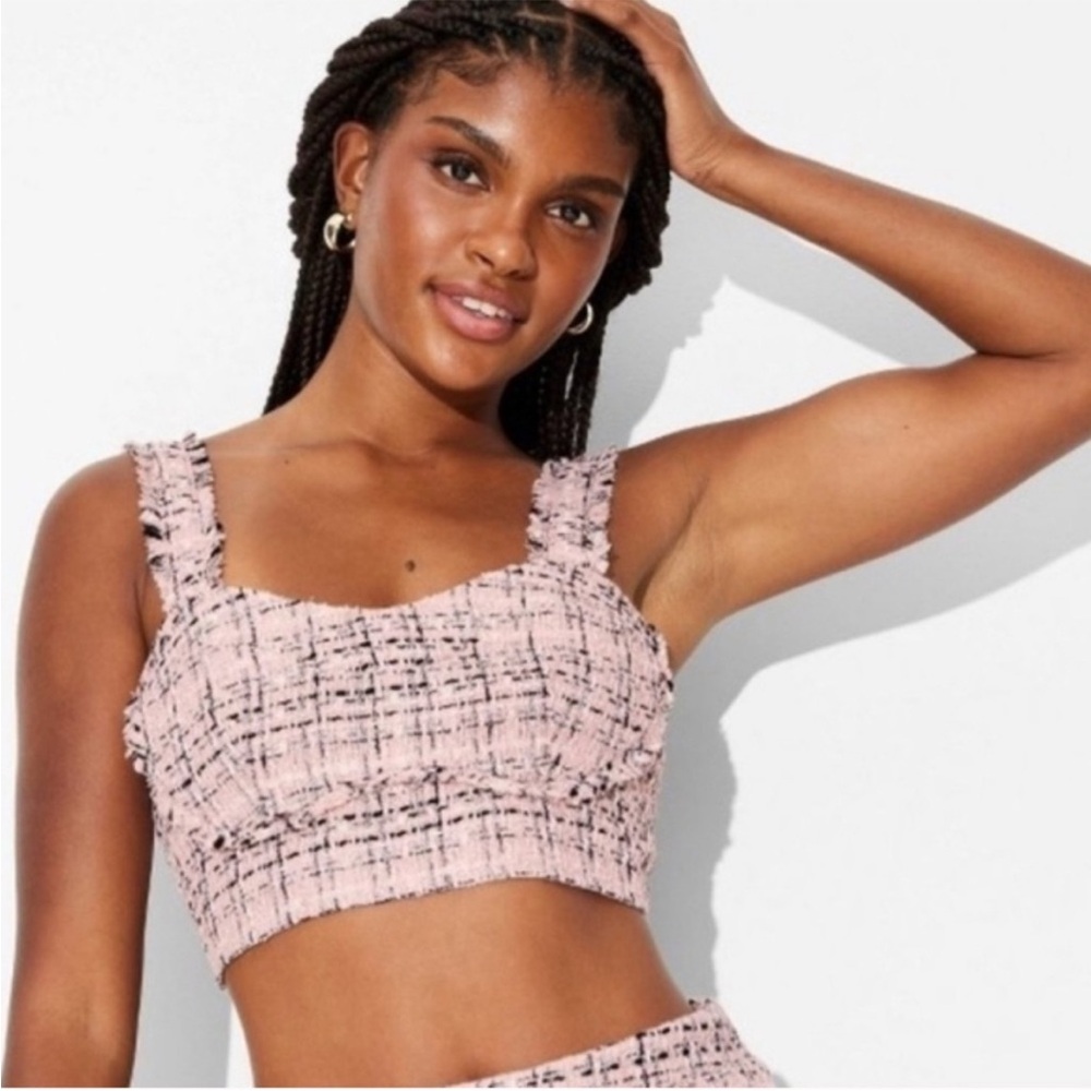 Pink Tweed Smocked Crop Top Various Sizes Wild Fable | NWT